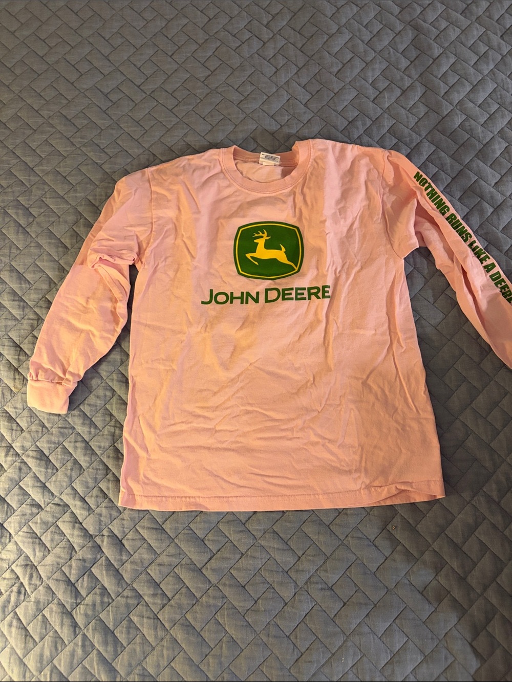 John Deere Pink Long Sleeve Shirt with Green & Yellow Logo
